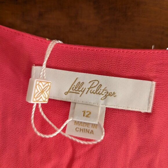 NWT LILLY PULITZER TOP - SIZE 12 - PASSION FRUIT PINK WITH GOLD CLIPS - Picture 8 of 10